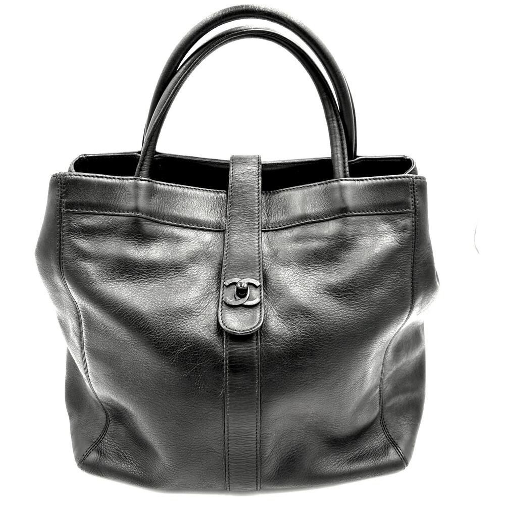 Chanel Vintage Caviar Leather CC Black Tote Bag
